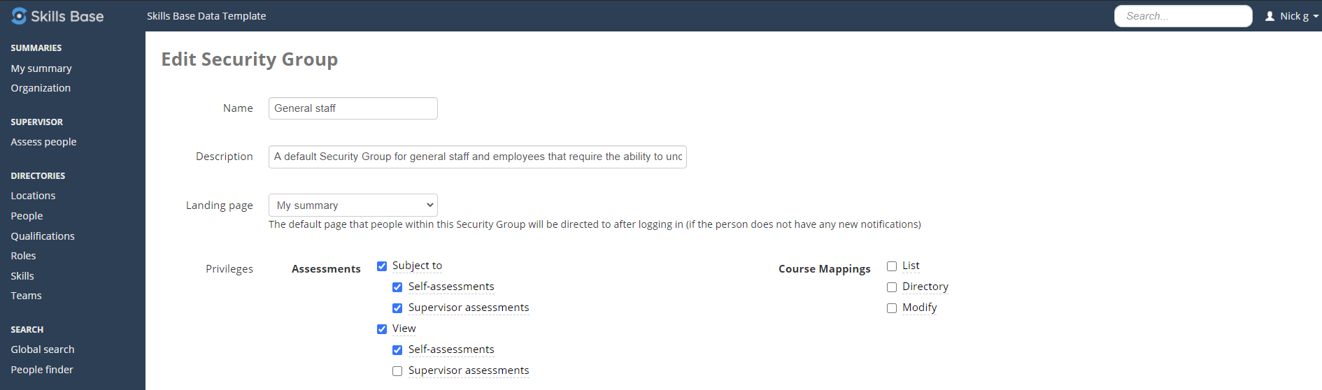 Assign security group level assessment options​